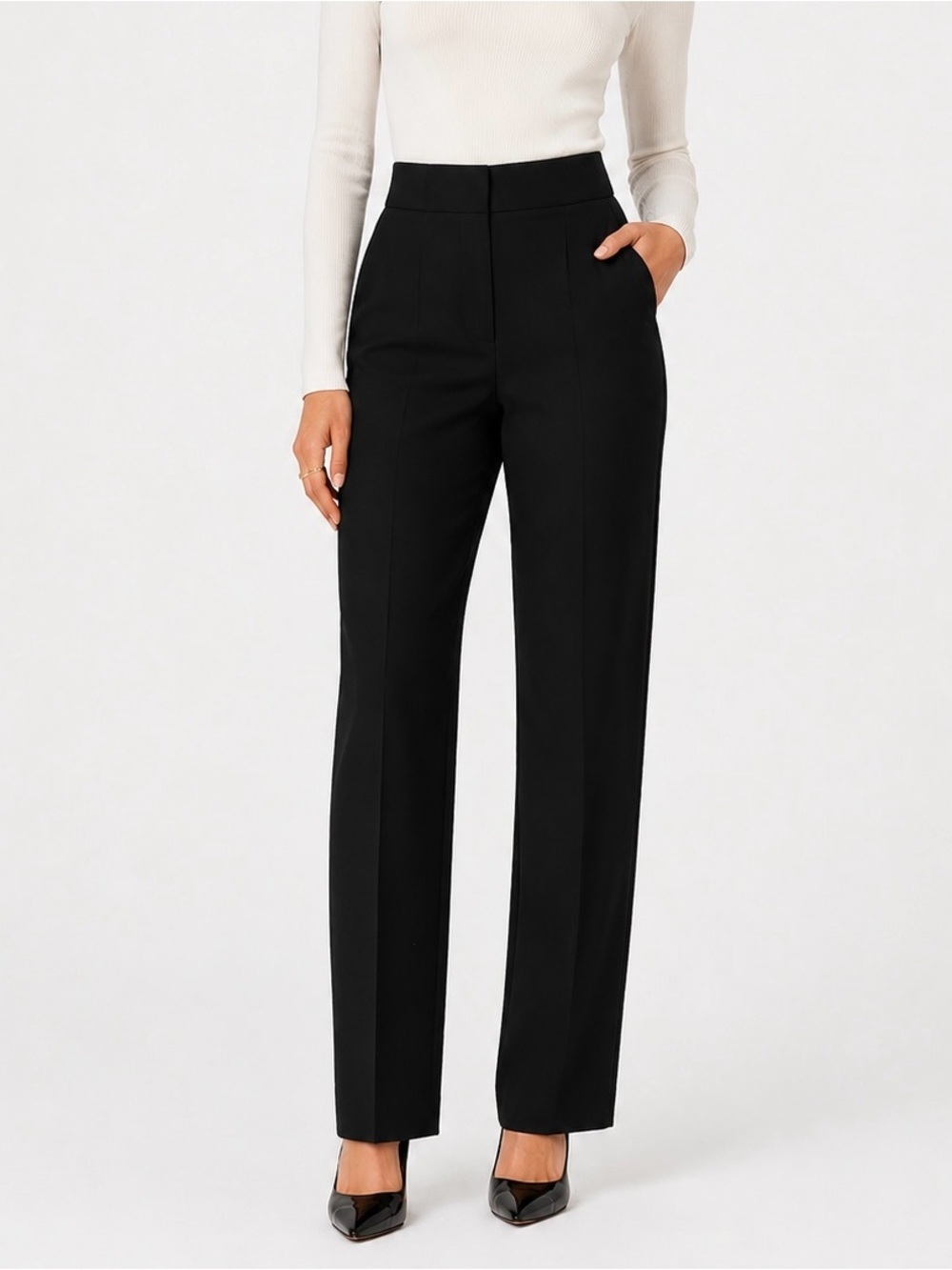 Zara Black High-Rise Straight Leg Trousers